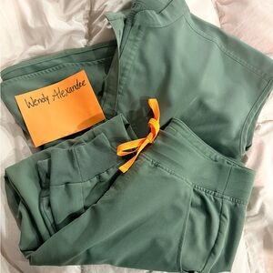 Figs Teal Scrub Set with Bright Orange Tie